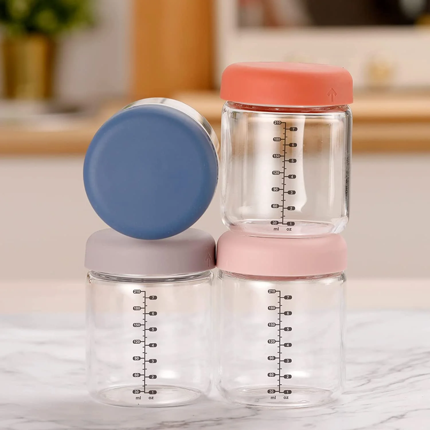 Haakaa Sealed Glass Storage Jar Set - 4 x 7 oz Glass Jars - Image 3