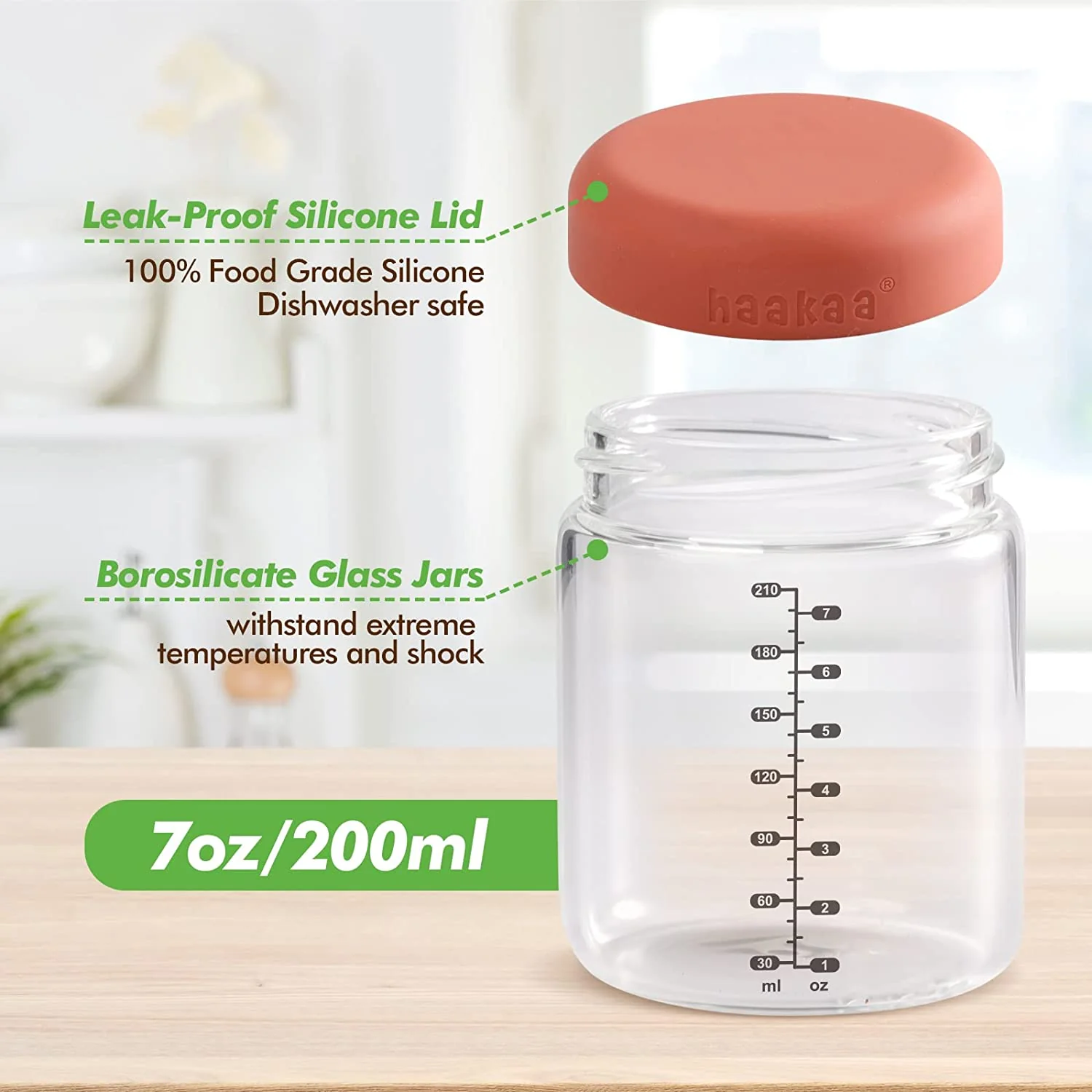 Haakaa Sealed Glass Storage Jar Set - 4 x 7 oz Glass Jars - Image 4