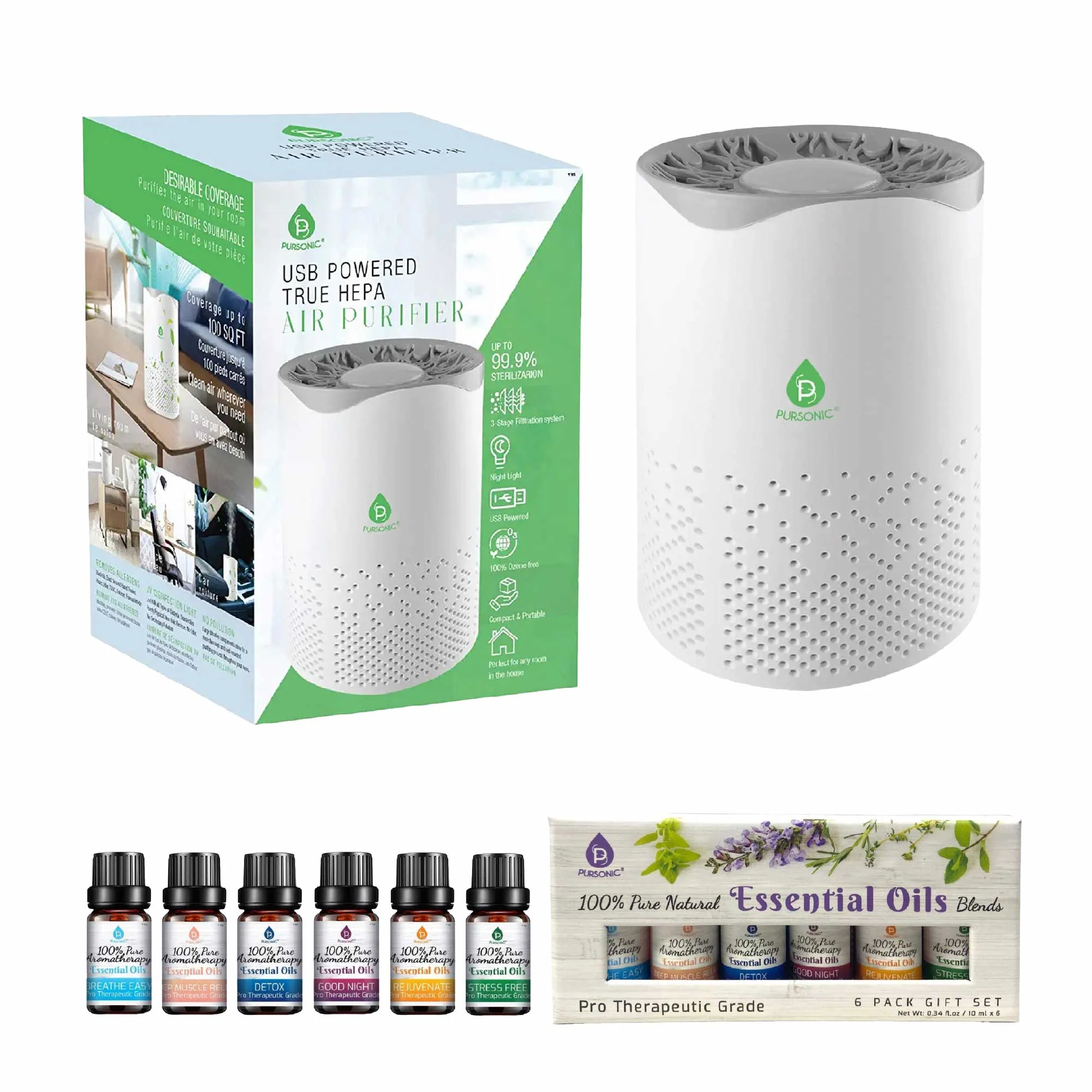Pursonic Air Purifier with 6-Pack Premium Essential Oils Collection - Image 4