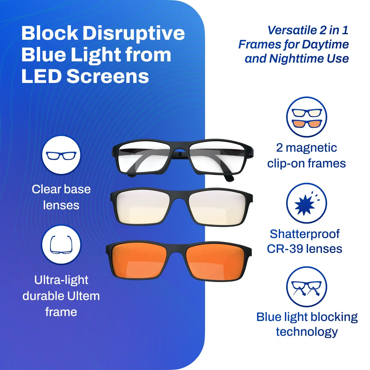 DefenderShield Versa Blue Light Blocking Glasses – 2 in 1 Clip On Lenses - Image 3