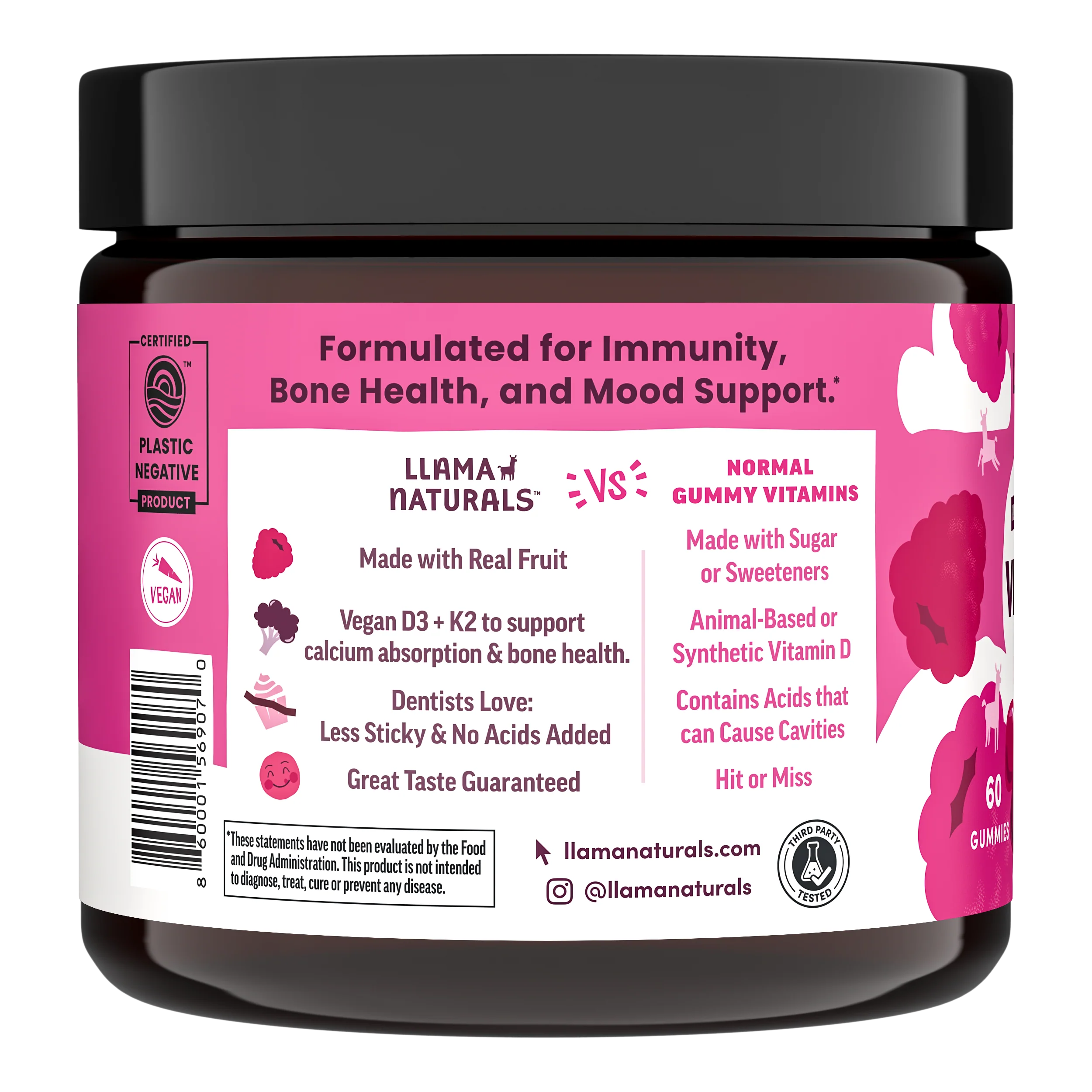 Llama Naturals Vitamin D3 Gummies, Raspberry (120 ct) - Image 4